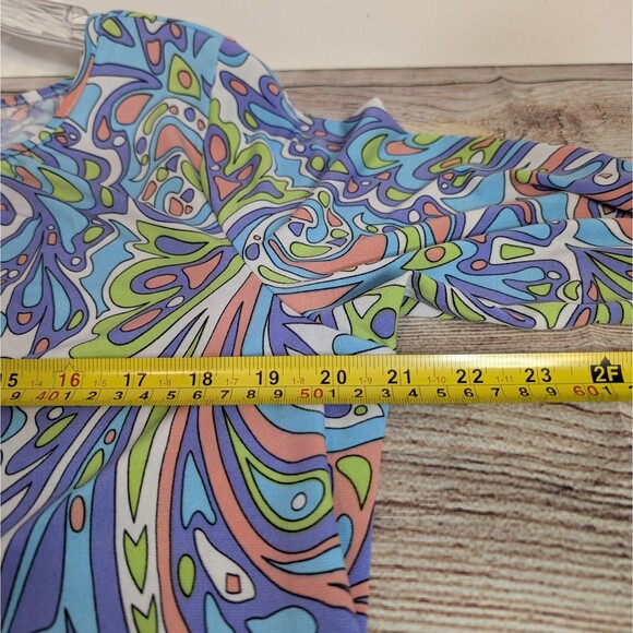 Groovy 60s 70s Multicolored Psychedelic Paisley Long Sleeve XL Tunic Hippie - Picture 4 of 12